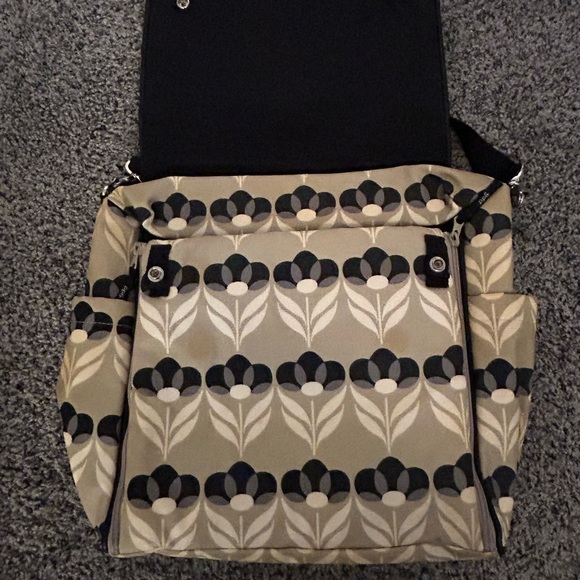 Petunia Pickle Bottom Floral Patterned Diaper Bag / Backpack in Tan & Black - Picture 7 of 10
